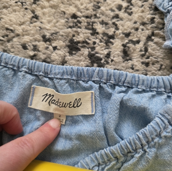 Madewell Chambry Peplum Sleeveless Top Womens 2 Denim Spring Boho Cottage Core - Picture 3 of 4